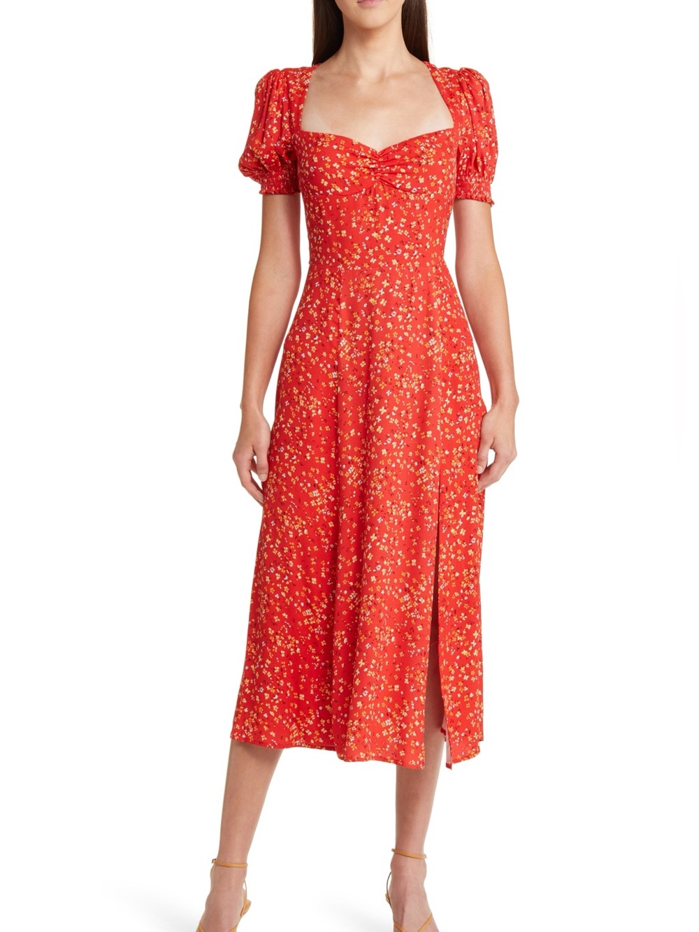 NWT Reformation Lacey Sweetheart Puff Sleeve Midi Dress Balia Size 10